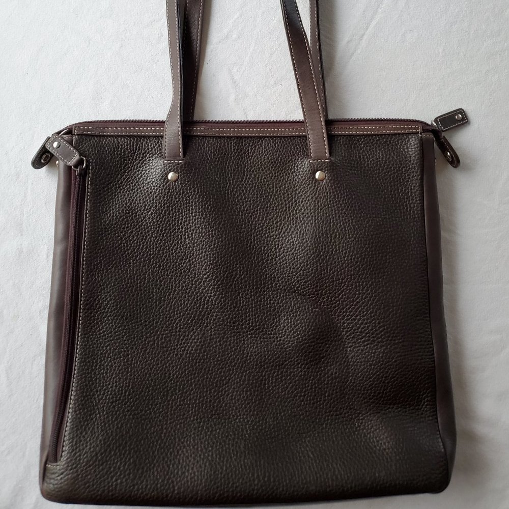 Levenger Shoulder Tote Bag Pebble Leather Espresso - Picture 2 of 15